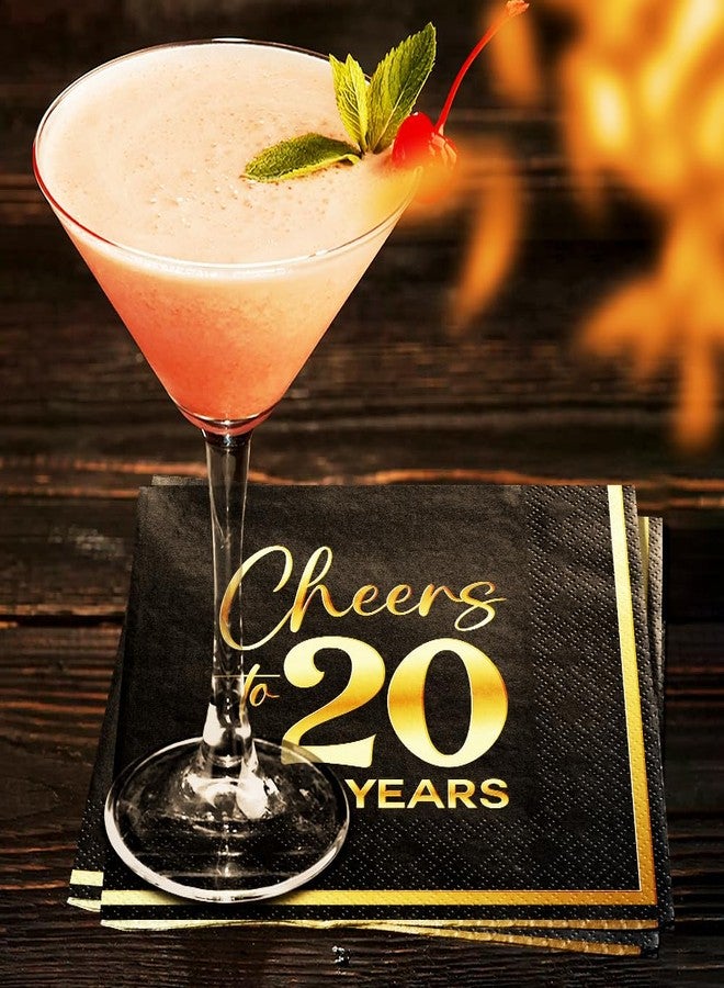 JOYGATHER Cheers to 20 Years - 50PCS Black & Gold Foil Cocktail Napkins, 3-Ply Disposable Paper 5x5 Inches 20th Birthday Decorations, Wedding, Anniversary, Party Men & Women - Image 5